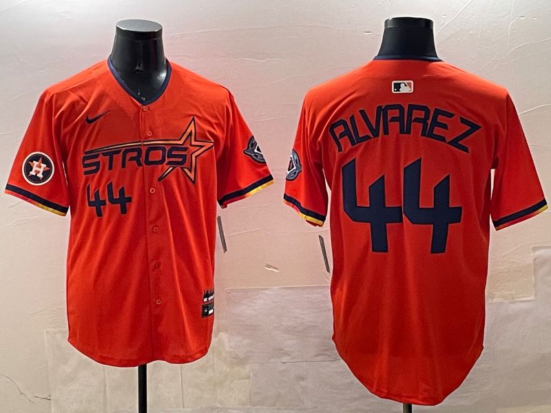 Men Houston Astros #44 Alvarez Orange Three generations Joint Name 2025 Nike MLB Jersey style 8->houston astros->MLB Jersey